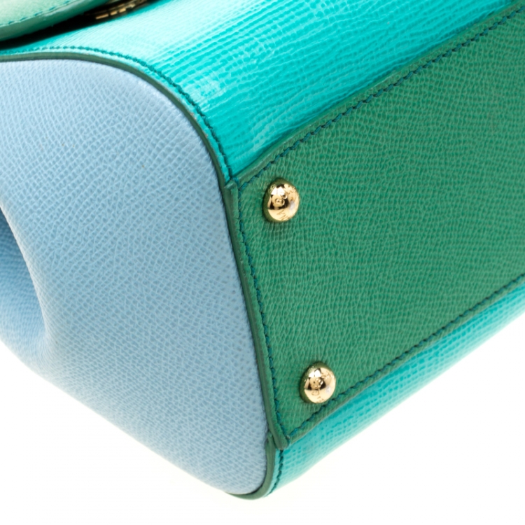 Pre Owned Dolce and Gabbana Green/Light Blue Leather Medium Miss Sicily Top Handle Bag