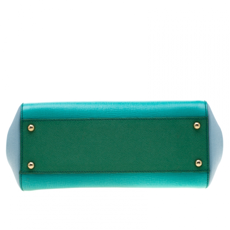Pre Owned Dolce and Gabbana Green/Light Blue Leather Medium Miss Sicily Top Handle Bag