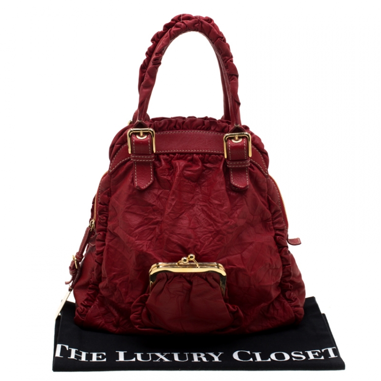 Pre Owned Dolce and Gabbana Red Ruffle Leather Miss Brooke Sacthel