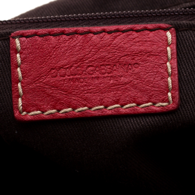 Pre Owned Dolce and Gabbana Red Ruffle Leather Miss Brooke Sacthel