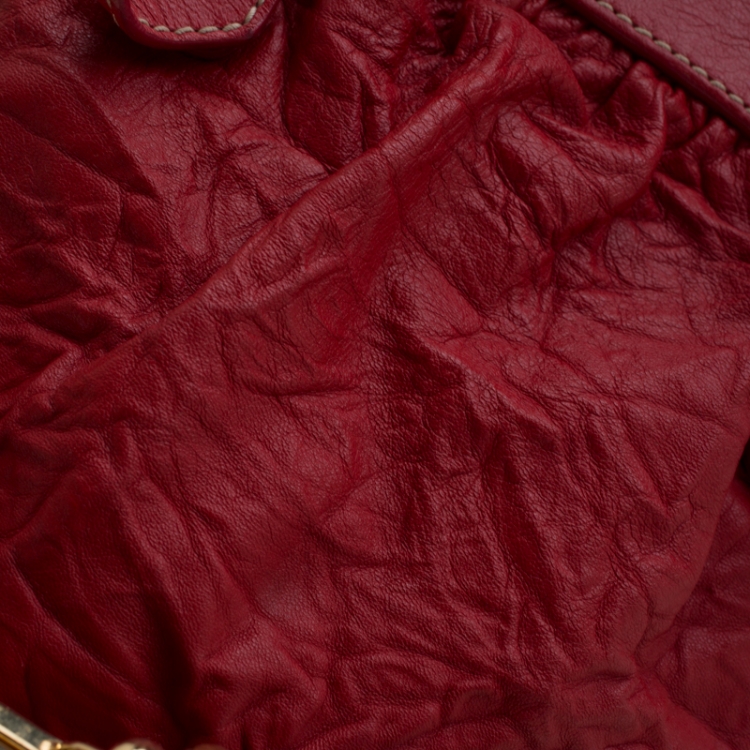 Pre Owned Dolce and Gabbana Red Ruffle Leather Miss Brooke Sacthel