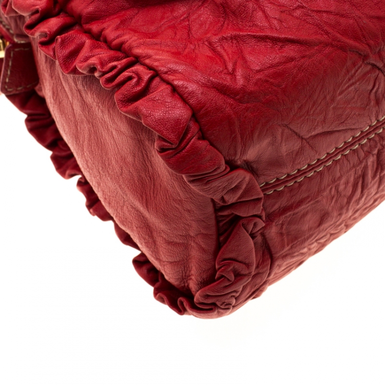 Pre Owned Dolce and Gabbana Red Ruffle Leather Miss Brooke Sacthel
