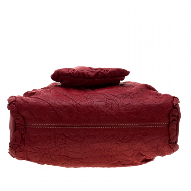Pre Owned Dolce and Gabbana Red Ruffle Leather Miss Brooke Sacthel