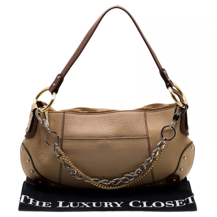 Pre Owned Dolce & Gabbana Beige/Brown Leather Chain Shoulder Bag