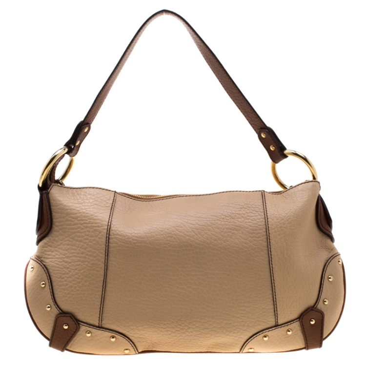 Pre Owned Dolce & Gabbana Beige/Brown Leather Chain Shoulder Bag
