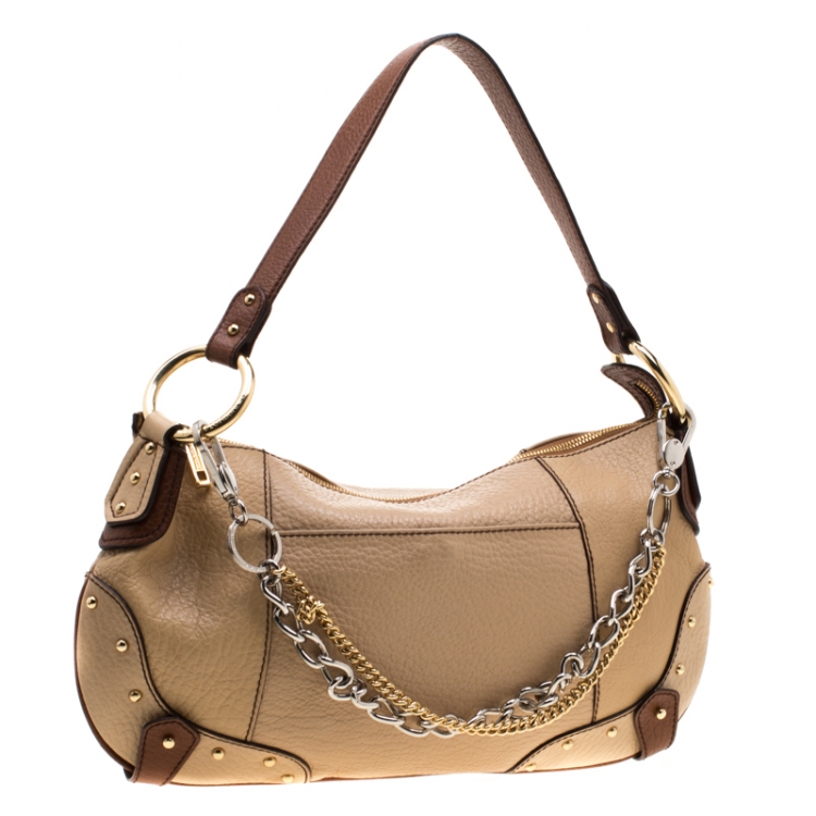 Pre Owned Dolce & Gabbana Beige/Brown Leather Chain Shoulder Bag