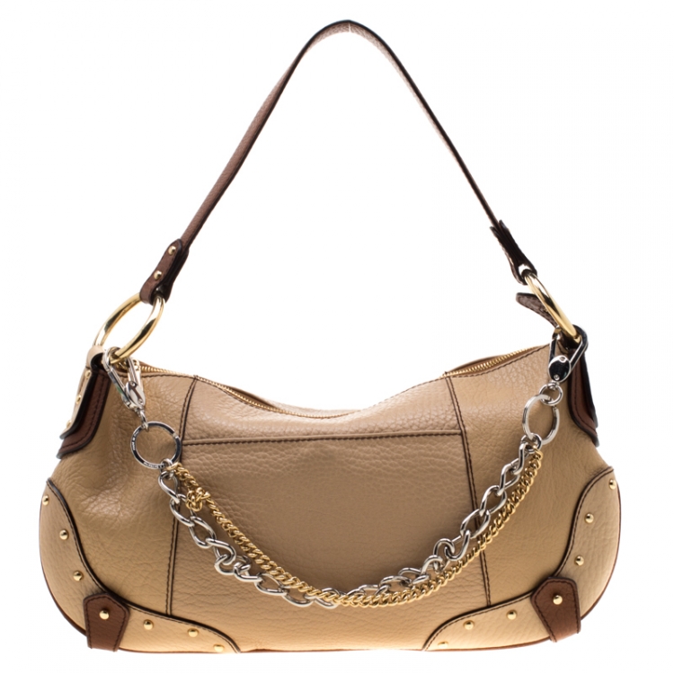 Pre Owned Dolce & Gabbana Beige/Brown Leather Chain Shoulder Bag
