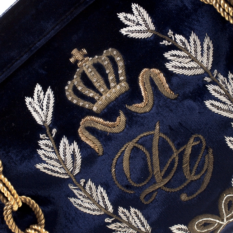 Pre Owned Dolce & Gabbana Royal Blue Embroidered Velvet Frame Shoulder Bag 