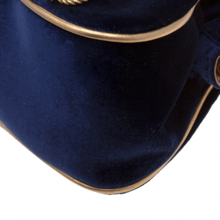 Pre Owned Dolce & Gabbana Royal Blue Embroidered Velvet Frame Shoulder Bag 