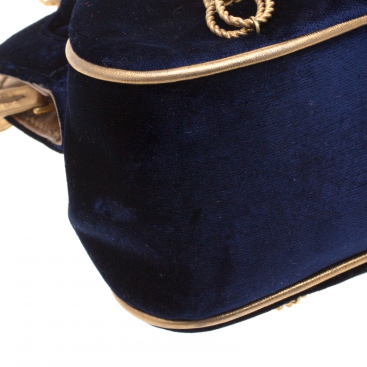 Pre Owned Dolce & Gabbana Royal Blue Embroidered Velvet Frame Shoulder Bag 