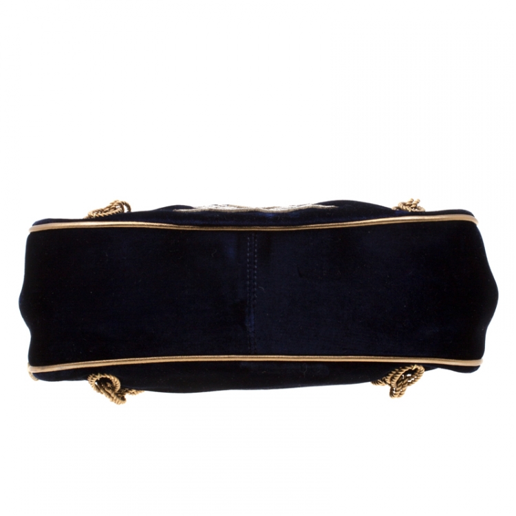 Pre Owned Dolce & Gabbana Royal Blue Embroidered Velvet Frame Shoulder Bag 