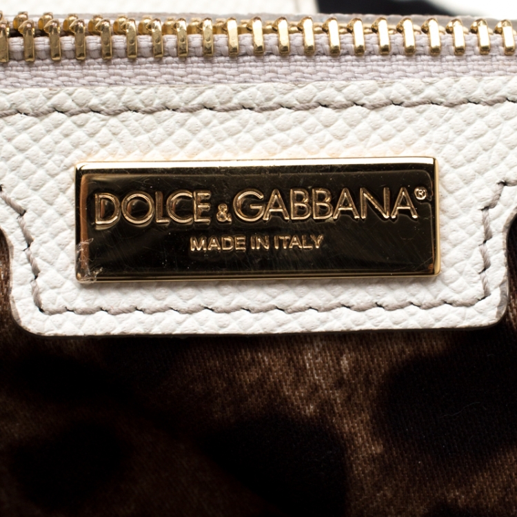 Pre Owned Dolce and Gabbana Off White Leather Large Miss Sicily Tote