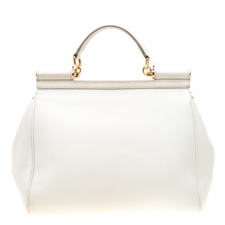 Pre Owned Dolce and Gabbana Off White Leather Large Miss Sicily Tote