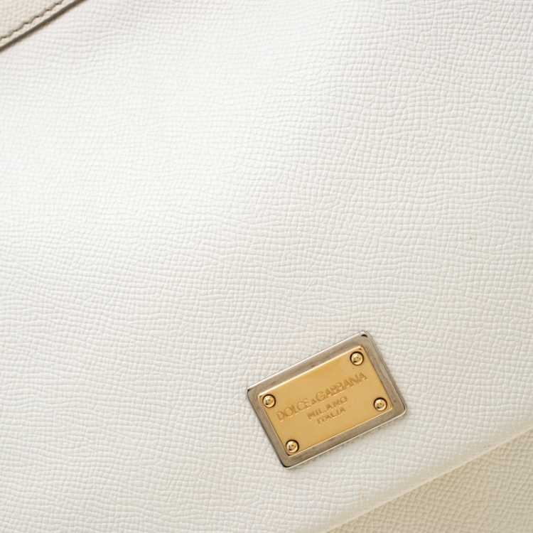 Pre Owned Dolce and Gabbana Off White Leather Large Miss Sicily Tote