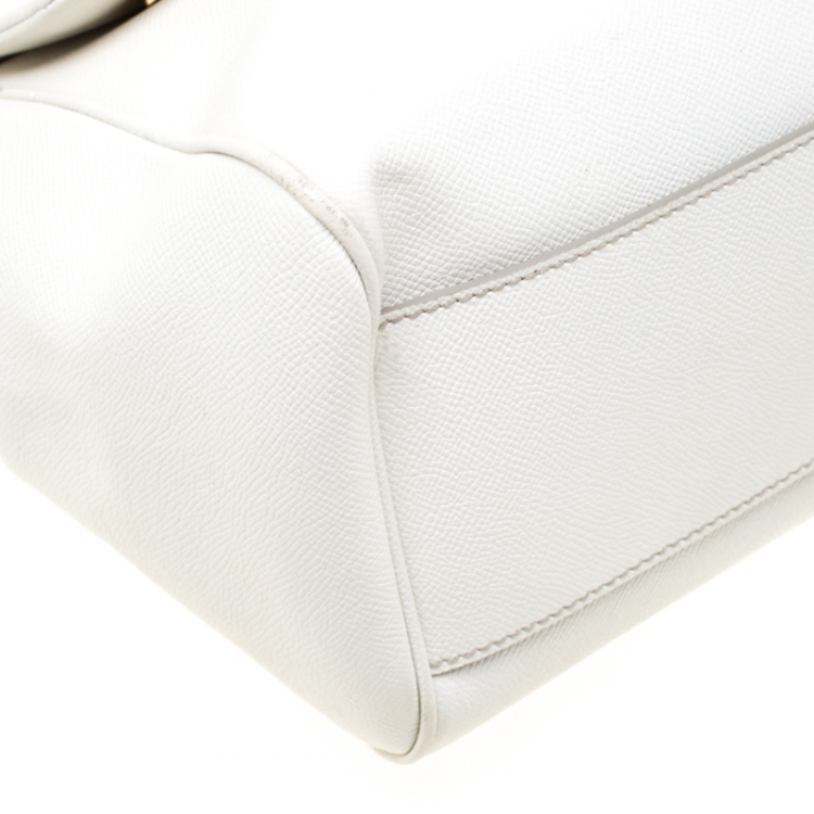 Pre Owned Dolce and Gabbana Off White Leather Large Miss Sicily Tote