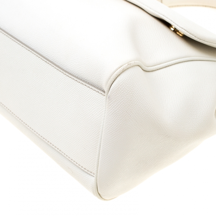 Pre Owned Dolce and Gabbana Off White Leather Large Miss Sicily Tote