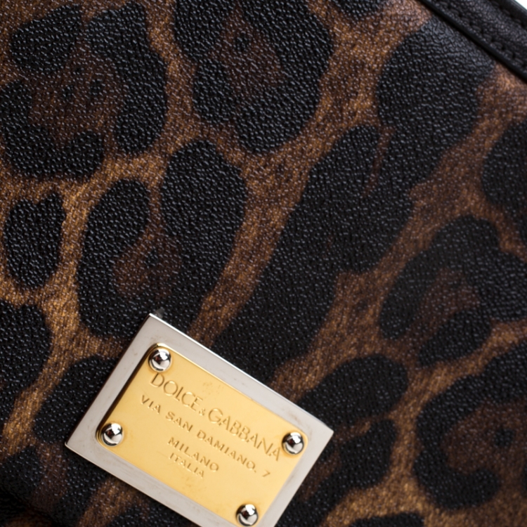 Pre Owned Dolce and Gabbana Leopard Print Coated Canvas Large Miss Sicily Tote