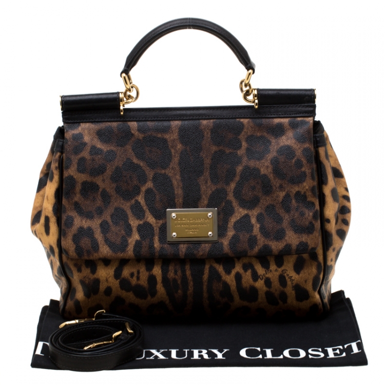 Pre Owned Dolce and Gabbana Leopard Print Coated Canvas Large Miss Sicily Tote