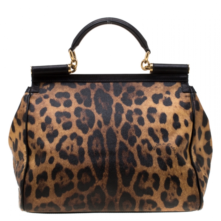 Pre Owned Dolce and Gabbana Leopard Print Coated Canvas Large Miss Sicily Tote