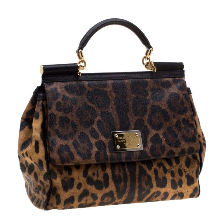 Pre Owned Dolce and Gabbana Leopard Print Coated Canvas Large Miss Sicily Tote