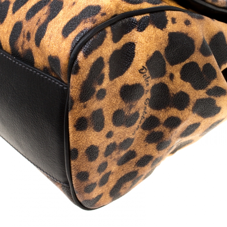 Pre Owned Dolce and Gabbana Leopard Print Coated Canvas Large Miss Sicily Tote