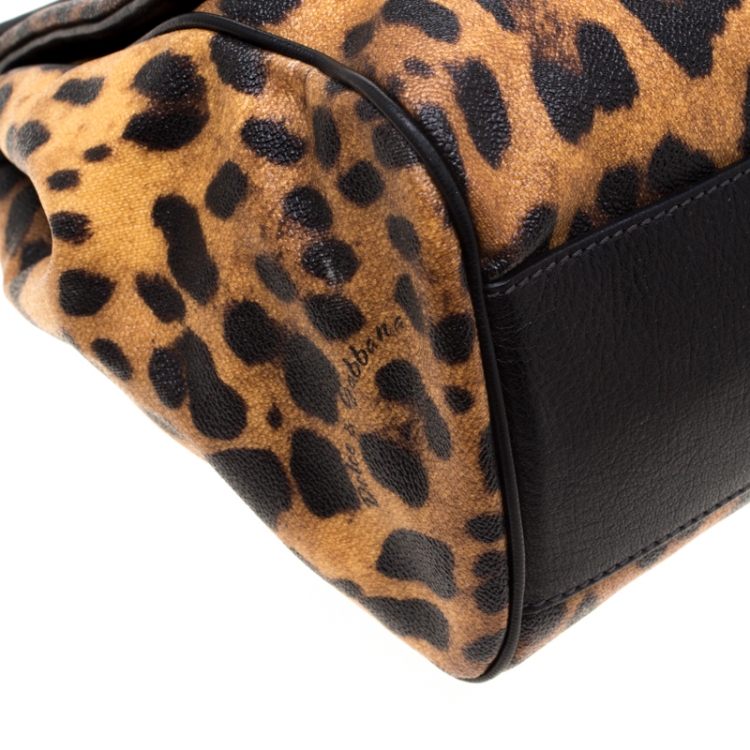 Pre Owned Dolce and Gabbana Leopard Print Coated Canvas Large Miss Sicily Tote