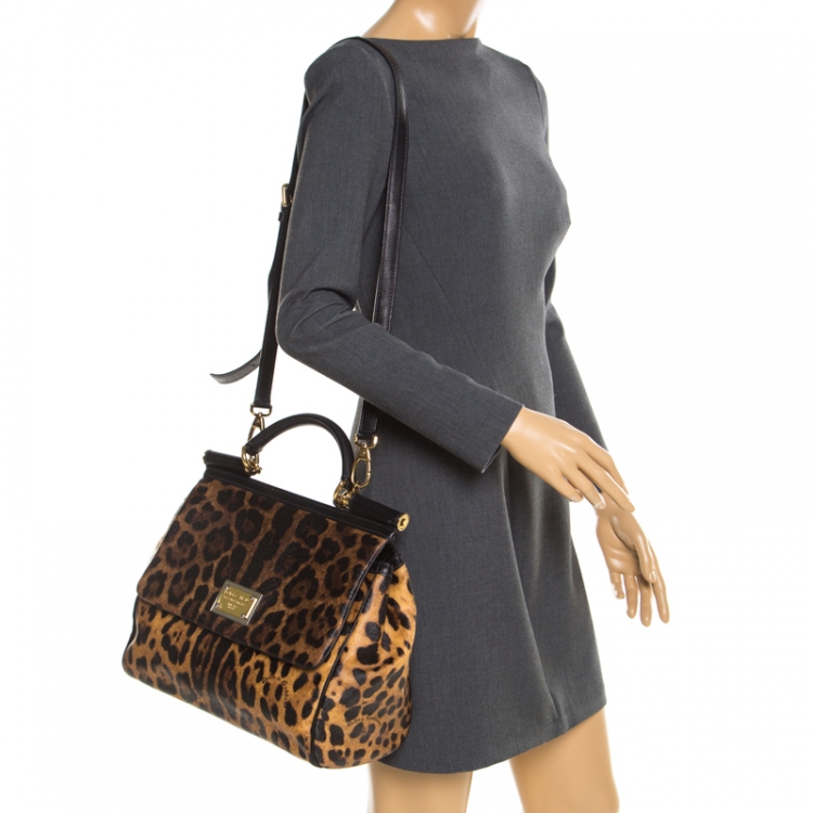 Pre Owned Dolce and Gabbana Leopard Print Coated Canvas Large Miss Sicily Tote