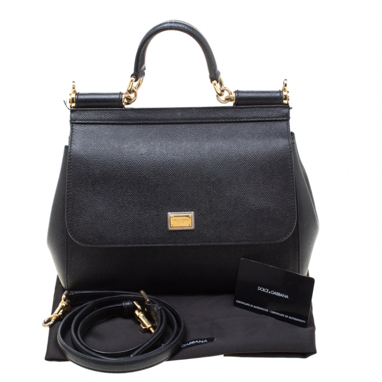 Pre Owned Dolce and Gabbana Black Leather Medium Miss Sicily Tote