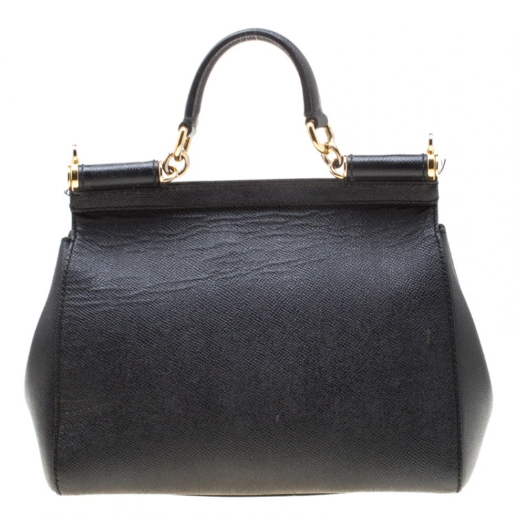 Pre Owned Dolce and Gabbana Black Leather Medium Miss Sicily Tote
