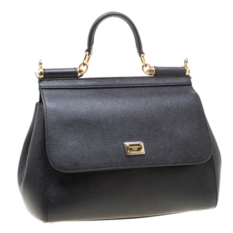 Pre Owned Dolce and Gabbana Black Leather Medium Miss Sicily Tote