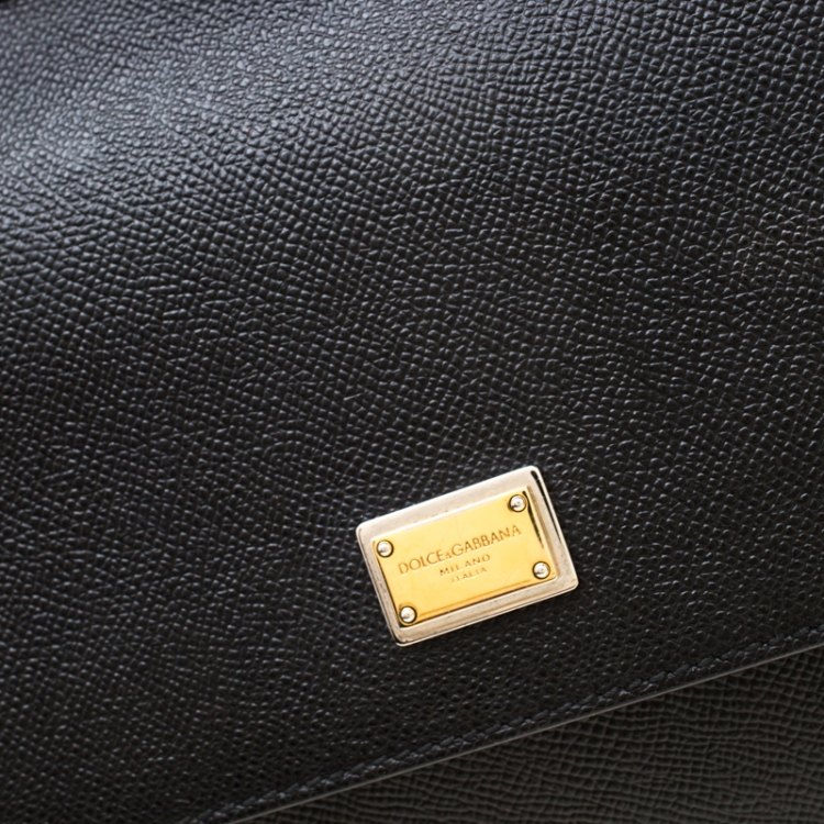 Pre Owned Dolce and Gabbana Black Leather Medium Miss Sicily Tote