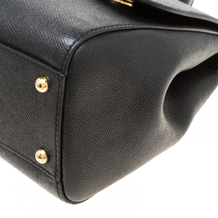 Pre Owned Dolce and Gabbana Black Leather Medium Miss Sicily Tote