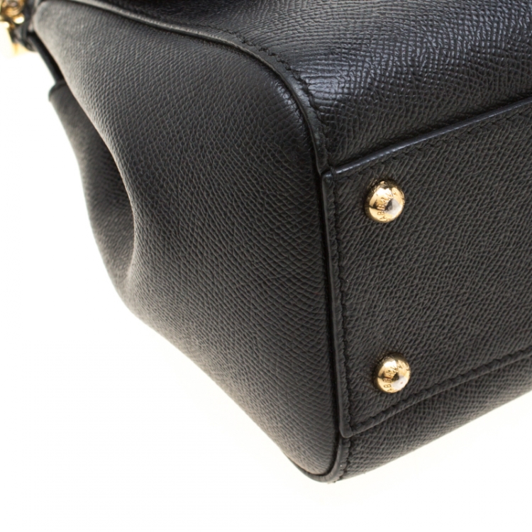 Pre Owned Dolce and Gabbana Black Leather Medium Miss Sicily Tote