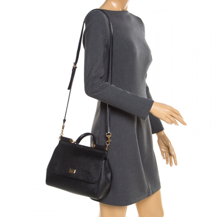 Pre Owned Dolce and Gabbana Black Leather Medium Miss Sicily Tote