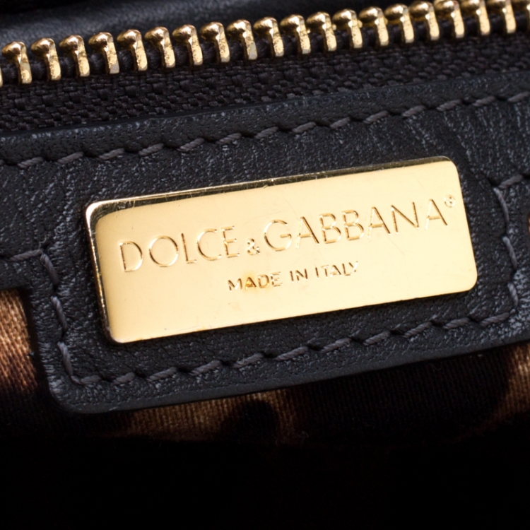 Pre Owned Dolce and Gabbana Black Raffia and Leather Padlock Tote