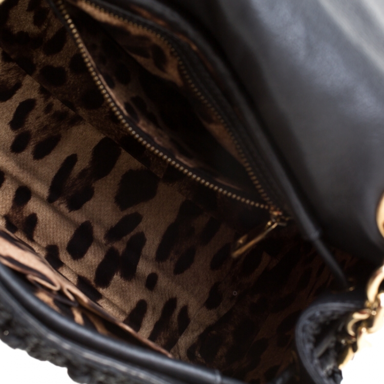 Pre Owned Dolce and Gabbana Black Raffia and Leather Padlock Tote