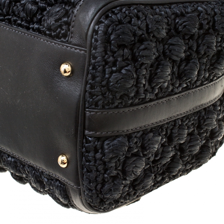 Pre Owned Dolce and Gabbana Black Raffia and Leather Padlock Tote