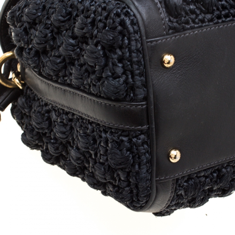 Pre Owned Dolce and Gabbana Black Raffia and Leather Padlock Tote