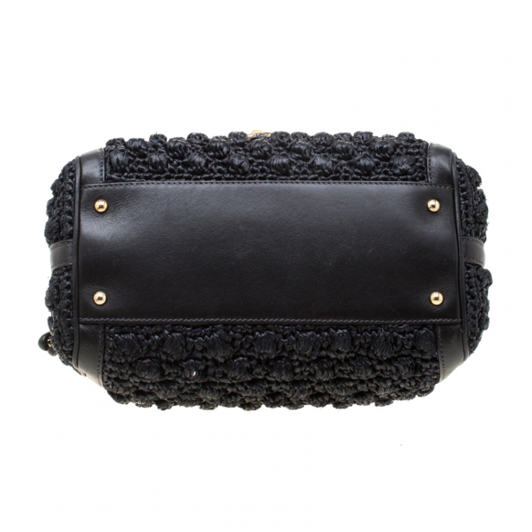 Pre Owned Dolce and Gabbana Black Raffia and Leather Padlock Tote