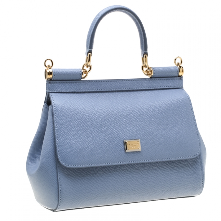 Pre Owned Dolce and Gabbana Light Blue Leather Small Miss Sicily Tote