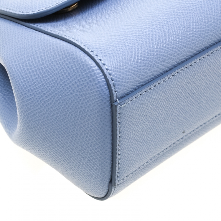 Pre Owned Dolce and Gabbana Light Blue Leather Small Miss Sicily Tote