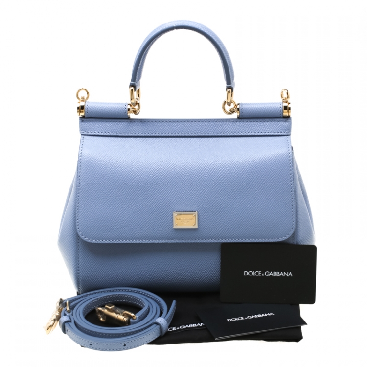 Pre Owned Dolce and Gabbana Light Blue Leather Small Miss Sicily Tote