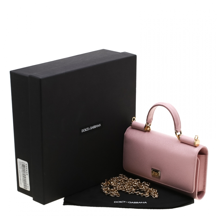 Pre Owned Dolce and Gabbana Blush Pink Leather Sicily Smartphone Von Bag