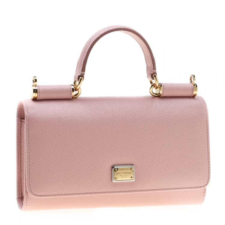 Pre Owned Dolce and Gabbana Blush Pink Leather Sicily Smartphone Von Bag