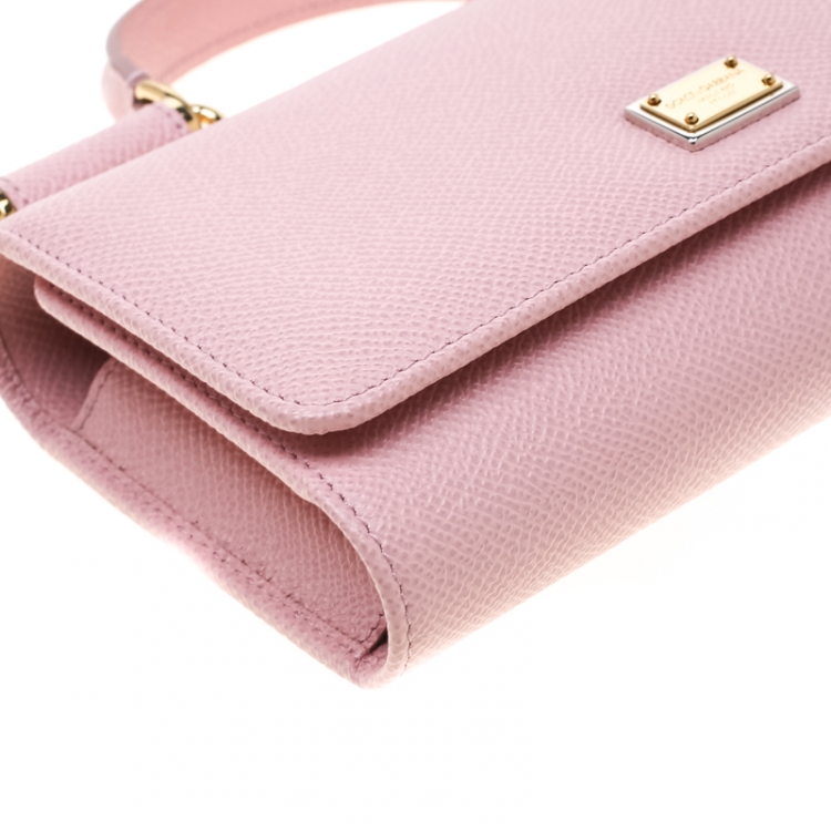 Pre Owned Dolce and Gabbana Blush Pink Leather Sicily Smartphone Von Bag