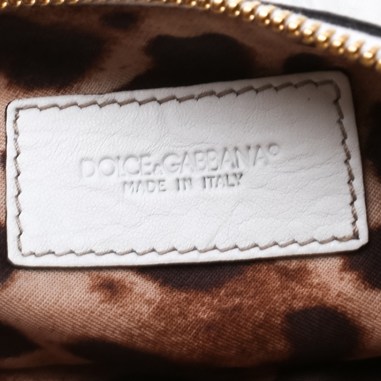 Pre Owned Dolce and Gabbana White Pleated Leather Ruffle Wristlet Clutch