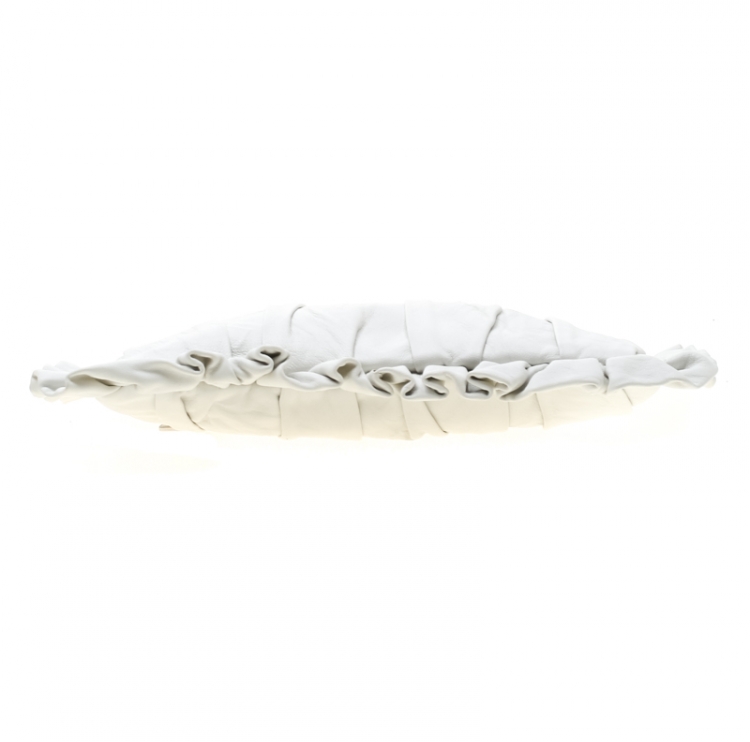 Pre Owned Dolce and Gabbana White Pleated Leather Ruffle Wristlet Clutch