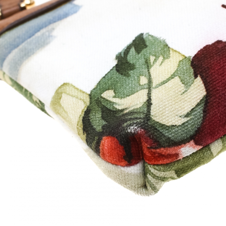 Pre Owned Dolce and Gabbana White Floral Print Canvas Chain Clutch