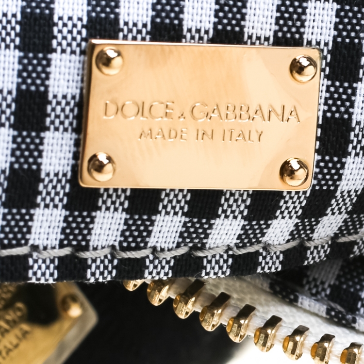 Pre Owned Dolce and Gabbana White/Black Polka Dot Fabric Glam Crossbody Bag