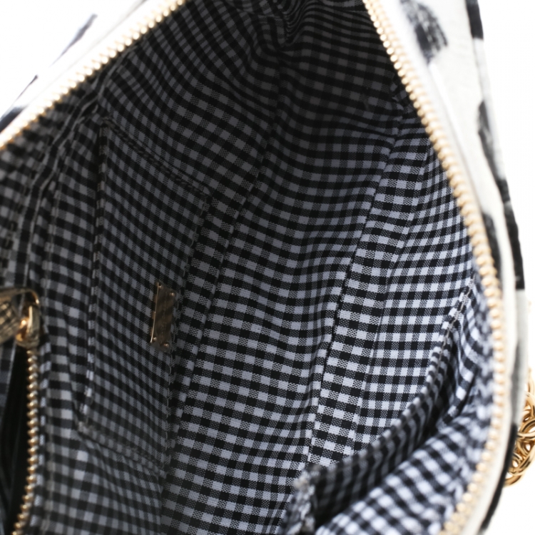 Pre Owned Dolce and Gabbana White/Black Polka Dot Fabric Glam Crossbody Bag